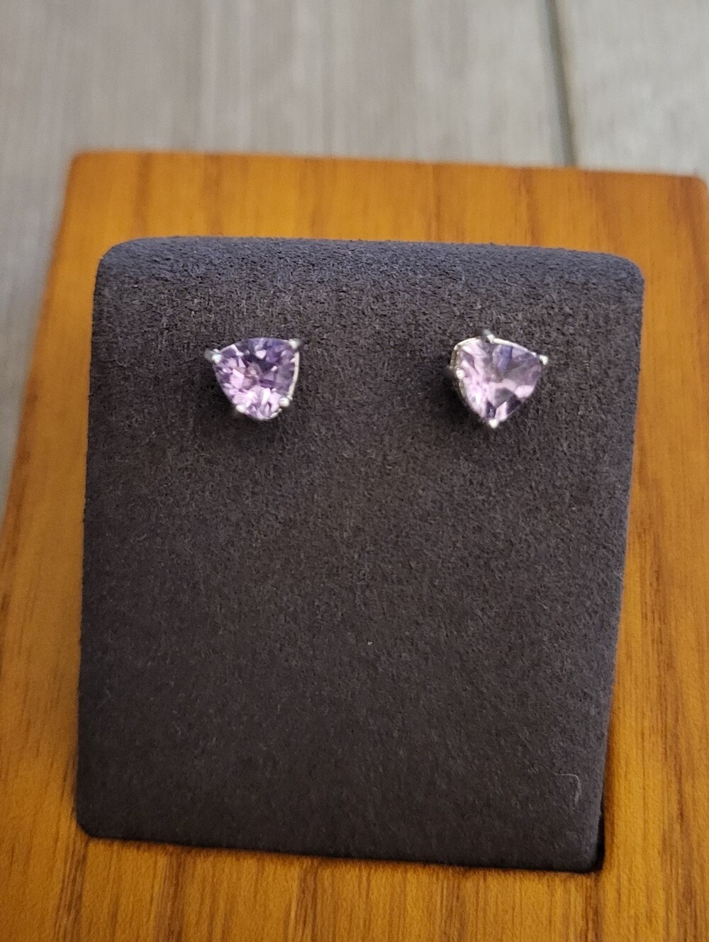 925 Sterling Silver Amethyst Purple Trillon Stud Earrings